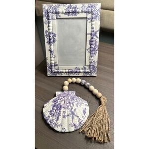 Coastal 4x6 Wood Beaded  Picture Frame & Matching Wood Beaded Charm Tassel Set
